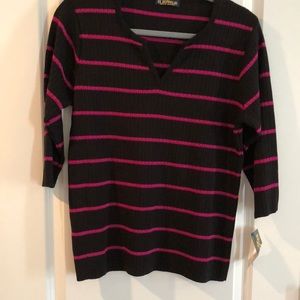 Net striped sweater in black and pink.